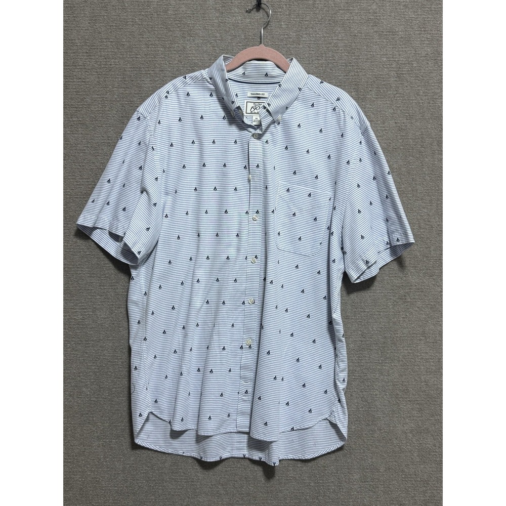 Jos A Bank 1905 Shirt Mens XL Blue White Striped Sailboat Tailored Fit Cotton